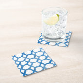 Blaues Japanisches Shibori-Polygon-Aquarellmuster Rechteckiger Pappuntersetzer (Vor Ort)