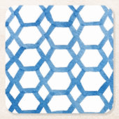 Blaues Japanisches Shibori-Polygon-Aquarellmuster Rechteckiger Pappuntersetzer (Vorderseite)