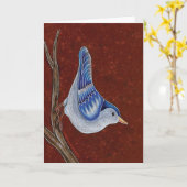 Blaues Jay, das auf Baum-Stamm-Gruß-Karte klettert Karte (Gelbe Blume)