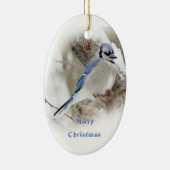 Blaues Jay im Winter-Schnee Keramikornament (Rechts)