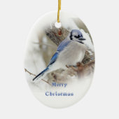 Blaues Jay im Winter-Schnee Keramikornament (Vorne)