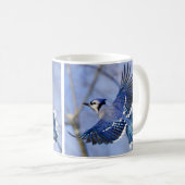 Blaues Jay in der Flug-Tasse Kaffeetasse (VorderseiteRechts)