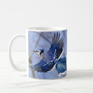 Blaues Jay in der Flug-Tasse Kaffeetasse