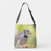 Blaues Jay mit einer Erdnuss Tragetaschen Mit Langen Trägern (Rückseite)