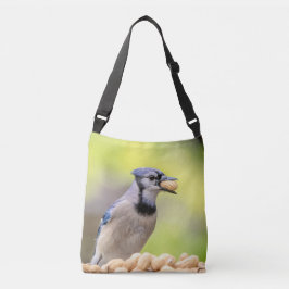 Blaues Jay mit einer Erdnuss Tragetaschen Mit Langen Trägern