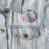 Blaues Jay- und Blume-Aquarellmuster Button (Beispiel)