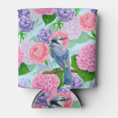 Blaues Jay- und Blume-Aquarellmuster Dosenkühler (Vorderseite)