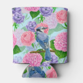 Blaues Jay- und Blume-Aquarellmuster Dosenkühler (Rückseite)