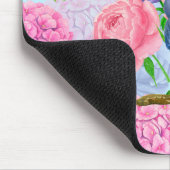 Blaues Jay- und Blume-Aquarellmuster Mousepad (Ecke)