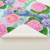 Blaues Jay- und Blume-Aquarellmuster Sherpadecke (3/4)