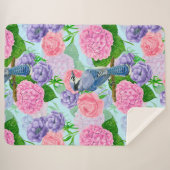 Blaues Jay- und Blume-Aquarellmuster Sherpadecke (Vorderseite (Horizontal))
