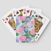 Blaues Jay- und Blume-Aquarellmuster Spielkarten (Rückseite)