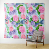 Blaues Jay- und Blume-Aquarellmuster Wandteppich (Beispiel (Horizontal))