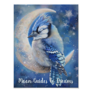 Blaues Jay-Vogel-Baby auf dem Mond Fotodruck