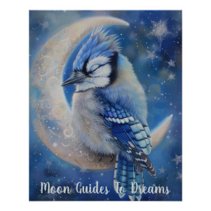 Blaues Jay-Vogel-Baby auf dem Mond Poster