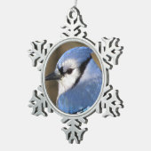 Blaues Jay - Vogel Schneeflocken Zinn-Ornament (Rechts)