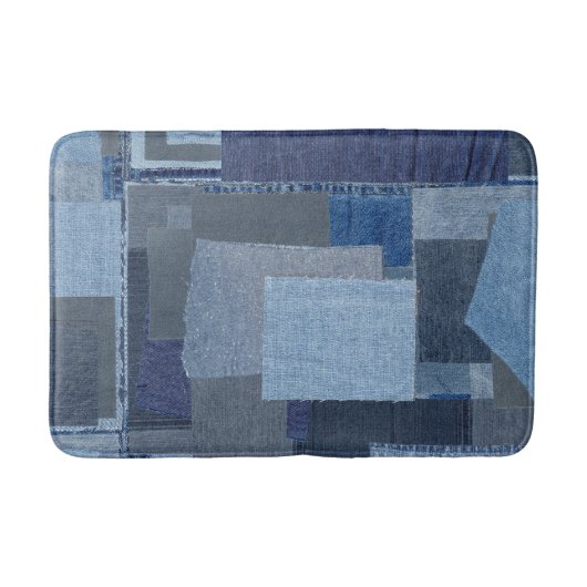 Blaues Jean Patchwork-Denim Shibori Boro Boro Badematte (Vorderseite)