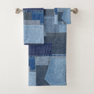 Blaues Jean Patchwork-Denim Shibori Boro Boro Badhandtuch Set