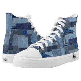 Blaues Jean Patchwork-Denim Shibori Boro Boro Hoch-geschnittene Sneaker