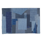 Blaues Jean Patchwork-Denim Shibori Boro Boro Kissenbezug (Vorderseite-Rechts)