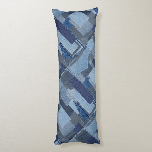 Blaues Jean Patchwork-Denim Shibori Boro Boro Seitenschläferkissen (Rückseite (Vertikal))