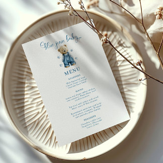 Blaues Jeans-Baby-Denim-Baby-Shower-Menü Menükarte