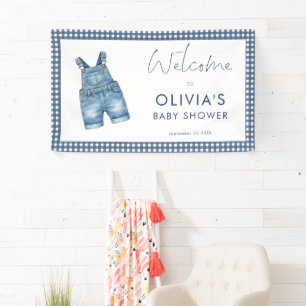 Blaues Jeans-Denim-Gingham-Junge Willkommen Baby-P Banner