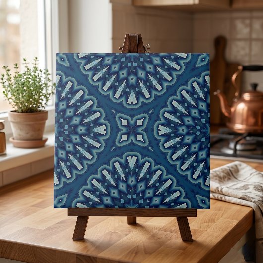 Blaues Kaleidoskop-Mosaikmuster Fliese