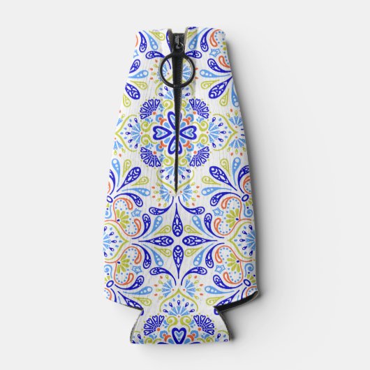 Blaues Kaleidoskop-Muster Flaschenkühler (Rückseite)