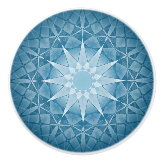 Blaues Kaleidoskop Muster Mandala Keramikknauf (Vorderseite)
