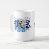 Blaues, kaltblütiges, glänzendes Tiermuster, Blume Kaffeetasse (Vorderseite Links)