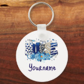 Blaues, kaltblütiges, glänzendes Tiermuster, Blume Schlüsselanhänger (Vorderseite)