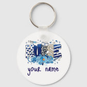 Blaues, kaltblütiges, glänzendes Tiermuster, Blume Schlüsselanhänger (Rückseite)