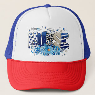 Blaues, kaltblütiges, glänzendes Tiermuster, Blume Truckerkappe