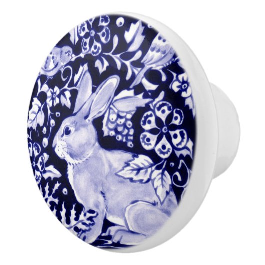 Blaues Kaninchen Bird Floral Woodland Bunny Keramikknauf (Rechts)