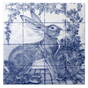 Blaues Kaninchen Hare Ivy Keramik Tile Mural Fliese