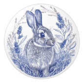 Blaues Kaninchen und Lavendel Keramikknauf (Vorderseite)