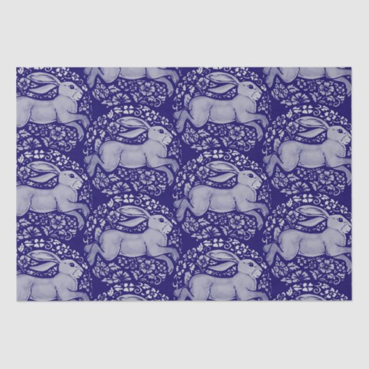 Blaues Kaninchen-Vogelkreiszeichen Morris-Muster Seidenpapier (Vorderseite)