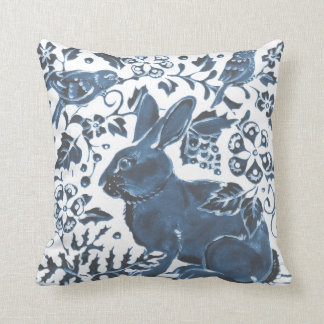 Blaues Kaninchen Vogelleaf Art Déco - Asien Kissen