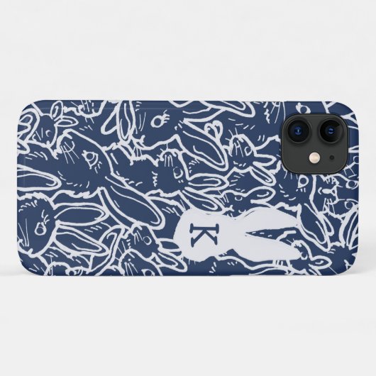 Blaues Kaninchen Zeichnend Moderner Monogram Spaß Case-Mate iPhone Hülle (Rückseite (Horizontal))