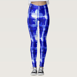 Blaues kariertes Bärenmuster Leggings