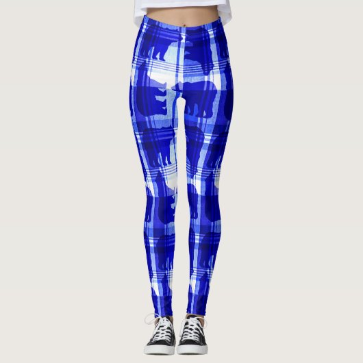 Blaues kariertes Bärenmuster Leggings (Vorderseite)
