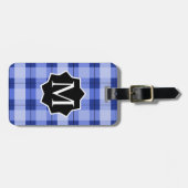 Blaues Kariertes BBL-Etikett Mit Monogramm Gepäckanhänger (Vorderseite horizontal)