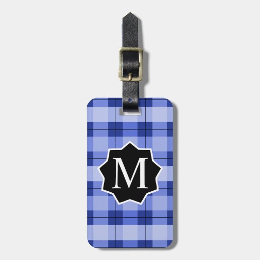 Blaues Kariertes BBL-Etikett Mit Monogramm Gepäckanhänger (Vorderseite vertikal)