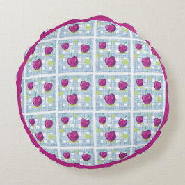 Blaues Kariertes CheRry-Throw-Kissen Rundes Kissen