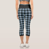Blaues Kariertes Muster Capri Leggings (Rückseite)