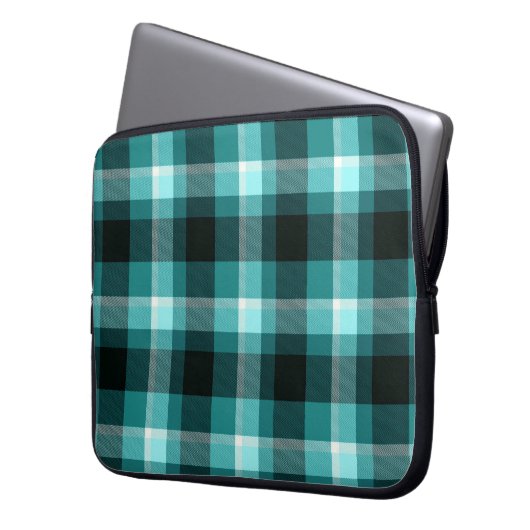 Blaues kariertes Muster Laptopschutzhülle (Vorderseite Links)