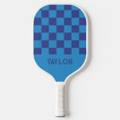 Blaues Karo-Schachbrett-Motherboard Personalisiert Pickleball Schläger (Vorderseite)
