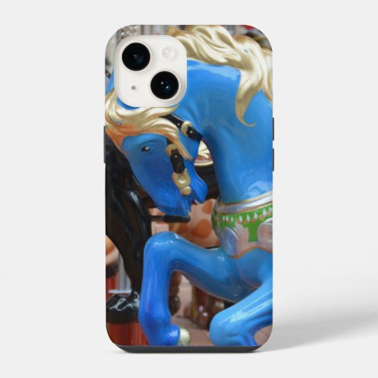Blaues Karussellpferd iPhone Hülle (Rückseite)