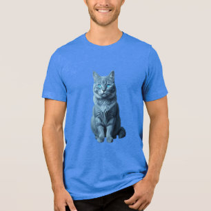 Blaues Katzen-Sitzporträt-T-Shirt Tri-Blend Shirt